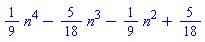 (1/9)*n^4-(5/18)*n^3-(1/9)*n^2+5/18