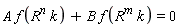 A*f(R^n*k)+B*f(R^m*k) = 0