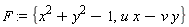 F := {u*x-v*y, x^2+y^2-1}