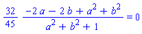 (32/45)*(-2*a-2*b+a^2+b^2)/(a^2+b^2+1) = 0