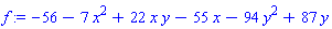 f := -56-7*x^2+22*x*y-55*x-94*y^2+87*y