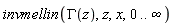 invmellin(GAMMA(z), z, x, 0 .. infinity)