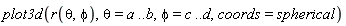 plot3d(r(theta, phi), theta = a .. b, phi = c .. d, coords = spherical)