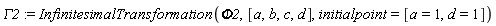 GAMMA2 := InfinitesimalTransformation(Phi2, [a, b, c, d], initialpoint = [a = 1, d = 1])