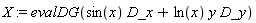 X := evalDG(sin(x)*D_x+ln(x)*y*D_y)