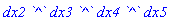 dx2*`^`*dx3*`^`*dx4*`^`*dx5