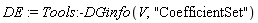 DE := Tools:-DGinfo(V, "CoefficientSet")