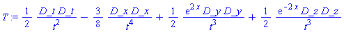 _DG([["tensor", M, [["con_bas", "con_bas"], []]], [[[1, 1], (1/2)/t^2], [[2, 2], -(3/8)/t^4], [[3, 3], (1/2)*exp(2*x)/t^3], [[4, 4], (1/2)*exp(-2*x)/t^3]]])
