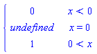 PIECEWISE([0, x < 0], [undefined, x = 0], [1, 0 < x])