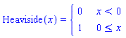 Heaviside(x) = PIECEWISE([0, x < 0], [1, 0 <= x])