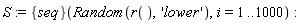 S := ({seq})(Random(r(), 'lower'), i = 1 .. 1000)