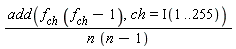 add(f[ch]*(f[ch]-1), ch = Iota(1 .. 255))/(n*(n-1))