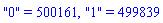 "0" = 500161, "1" = 499839