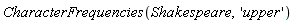 CharacterFrequencies(Shakespeare, 'upper')