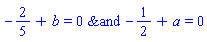 `&and`(-2/5+b = 0, -1/2+a = 0)