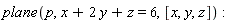 plane(p, x+2*y+z = 6, [x, y, z])