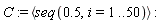 C := `<,>`(seq(.5, i = 1 .. 50))