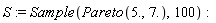 S := Sample(Pareto(5., 7.), 100)