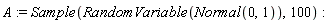 A := Sample(RandomVariable(Normal(0, 1)), 100)