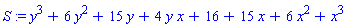 S := y^3+6*y^2+15*y+4*y*x+16+15*x+6*x^2+x^3