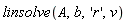 linsolve(A, b, 'r', v)