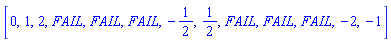 [0, 1, 2, FAIL, FAIL, FAIL, -1/2, 1/2, FAIL, FAIL, FAIL, -2, -1]