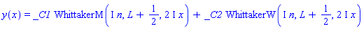 y(x) = _C1*WhittakerM(I*n, L+1/2, (2*I)*x)+_C2*WhittakerW(I*n, L+1/2, (2*I)*x)