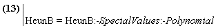 eval(HB_polynomial := HeunB(alpha, beta, 4+alpha, RootOf(_Z^2+(4*beta+2*beta*alpha)*_Z-8*alpha-8+4*beta^2*alpha+beta^2*alpha^2+3*beta^2), z), HeunB = HeunB:-SpecialValues:-Polynomial)