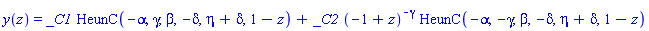 y(z) = _C1*HeunC(-alpha, gamma, beta, -delta, eta+delta, 1-z)+_C2*(-1+z)^(-gamma)*HeunC(-alpha, -gamma, beta, -delta, eta+delta, 1-z)