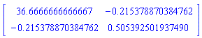 Matrix([[36.6666666666667, -.215378870384762], [-.215378870384762, .505392501937490]])