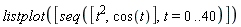 listplot([seq([t^2, cos(t)], t = 0 .. 40)])