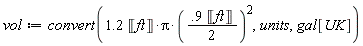vol := convert(1.2*Unit('ft')*Pi*(.9*Unit('ft')*(1/2))^2, units, gal[UK])