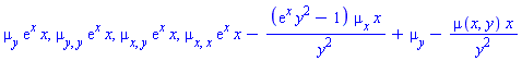 mu[y]*exp(x)*x, mu[y, y]*exp(x)*x, mu[x, y]*exp(x)*x, mu[x, x]*exp(x)*x-(exp(x)*y^2-1)*mu[x]*x/y^2+mu[y]-mu(x, y)*x/y^2