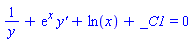 1/y+exp(x)*`y'`+ln(x)+_C1 = 0