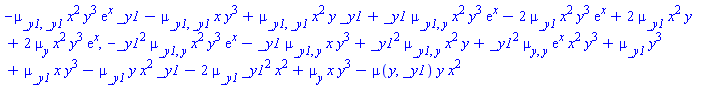 -mu[_y1, _y1]*x^2*y^3*exp(x)*_y1-mu[_y1, _y1]*x*y^3+mu[_y1, _y1]*x^2*y*_y1+_y1*mu[_y1, y]*x^2*y^3*exp(x)-2*mu[_y1]*x^2*y^3*exp(x)+2*mu[_y1]*x^2*y+2*mu[y]*x^2*y^3*exp(x), -_y1^2*mu[_y1, y]*x^2*y^3*exp(x)-_y1*mu[_y1, y]*x*y^3+_y1^2*mu[_y1, y]*x^2*y+_y1^2*mu[y, y]*exp(x)*x^2*y^3+mu[_y1]*y^3+mu[_y1]*x*y^3-mu[_y1]*y*x^2*_y1-2*mu[_y1]*_y1^2*x^2+mu[y]*x*y^3-mu(y, _y1)*y*x^2