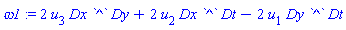 omega1 := 2*u[3]*Dx*`^`*Dy+2*u[2]*Dx*`^`*Dt-2*u[1]*Dy*`^`*Dt