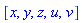 [x, y, z, u, v]