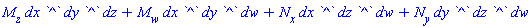 M[z]*dx*`^`*dy*`^`*dz+M[w]*dx*`^`*dy*`^`*dw+N[x]*dx*`^`*dz*`^`*dw+N[y]*dy*`^`*dz*`^`*dw