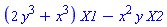 (2*y^3+x^3)*X1-x^2*y*X2