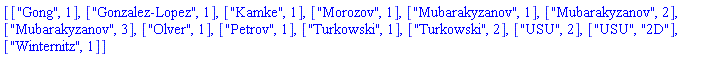 [["Gong", 1], ["Gonzalez-Lopez", 1], ["Kamke", 1], ["Morozov", 1], ["Mubarakyzanov", 1], ["Mubarakyzanov", 2], ["Mubarakyzanov", 3], ["Olver", 1], ["Petrov", 1], ["Turkowski", 1], ["Turkowski", 2], ["USU", 2], ["USU", "2D"], ["Winternitz", 1]]