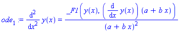 ode[1] := diff(y(x), `$`(x, 2)) = _F1(y(x), (diff(y(x), x))*(a+b*x))/(a+b*x)^2