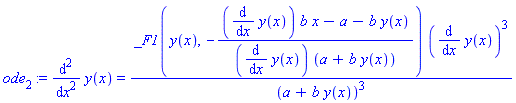 ode[2] := diff(y(x), `$`(x, 2)) = _F1(y(x), -((diff(y(x), x))*b*x-a-b*y(x))/((diff(y(x), x))*(a+b*y(x))))*(diff(y(x), x))^3/(a+b*y(x))^3