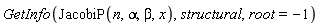 GetInfo(JacobiP(n, alpha, beta, x), structural, root = -1)