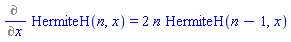 Diff(HermiteH(n, x), x) = 2*n*HermiteH(n-1, x)