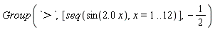 Group(`>`, [seq(sin(2.0*x), x = 1 .. 12)], -1/2)