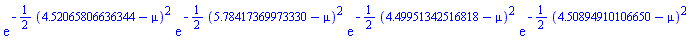 exp(-(1/2)*(4.52065806636344-mu)^2)*exp(-(1/2)*(5.78417369973330-mu)^2)*exp(-(1/2)*(4.49951342516818-mu)^2)*exp(-(1/2)*(4.50894910106650-mu)^2)