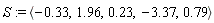 S := `<,>`(-.33, 1.96, .23, -3.37, .79)