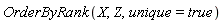 OrderByRank(X, Z, unique = true)