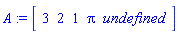 A := Array([3, 2, 1, Pi, undefined])