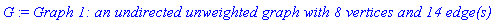 G := `Graph 1: an undirected unweighted graph with 8 vertices and 14 edge(s)`